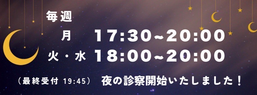 夜の診察開始いたしました